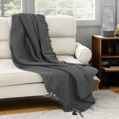 Homezia Gray Knitted 100% Cotton Throw Blanket