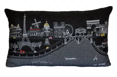 Homezia 25" Black Paris Nighttime Skyline Standard Lumbar Decorative Pillow