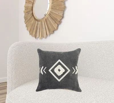 Homezia 20" X 20" White And Black 100% Cotton Geometric Zippered Pillow
