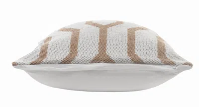 Homezia 20" X 20" White And Tan 100% Cotton Geometric Zippered Pillow