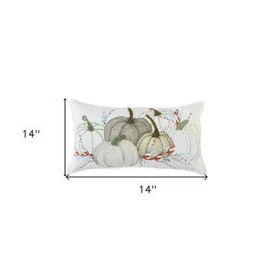 Homezia 14" X 14" Green And White Thanksgiving Cotton Pillow With Embroidery Edges
