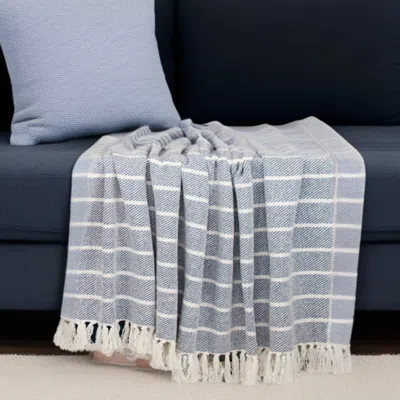 Homezia Blue Woven Cotton Striped Throw Blanket