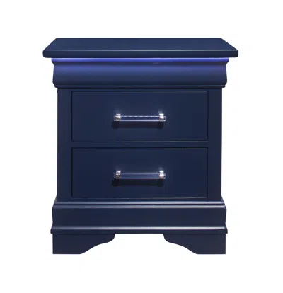 Homezia 24" Blue Two Drawer Solid Wood Lighted Nightstand