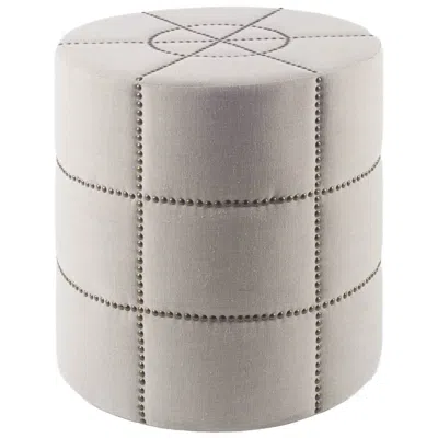 Homezia 20" Cream Linen Round Footstool Ottoman