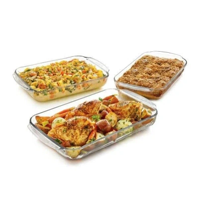 Quikfurn 3 Piece Transparent Glass Casserole Baking Dish Set