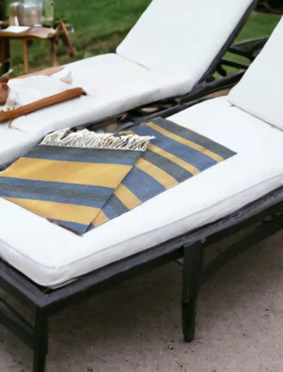 HOMEZIA DENIM BLUE AND YELLOW STRIPED TURKISH TOWEL BEACH BLANKET 