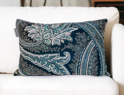 Homezia Shades Of Blue Beaded Embroidery Decorative Throw Pillow