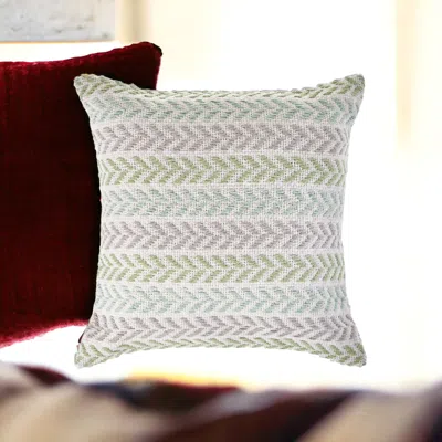 Homezia Set Of Four 18" X 18" Green Beach Chevron Cotton Zippered Pillow