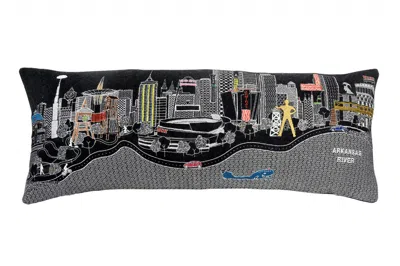 Homezia 35" Black Tulsa Nighttime Skyline Lumbar Decorative Pillow
