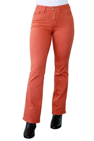 Judy Blue Mid Rise Slim Bootcut Jeans In Terracotta In Brown
