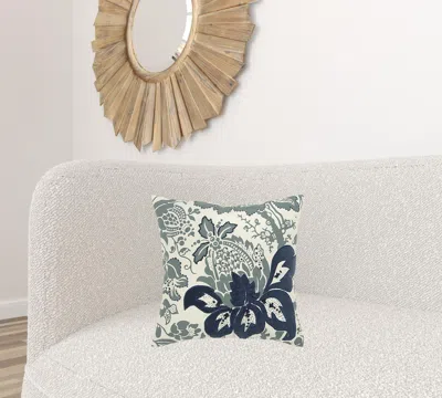 Homezia Blue Ivory Flower Pod Down Filled Throw Pillow