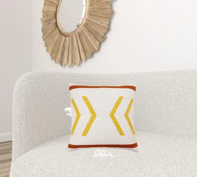 Homezia 20" X 20" White Yellow And Red Orange 100% Cotton Chevron Zippered Pillow