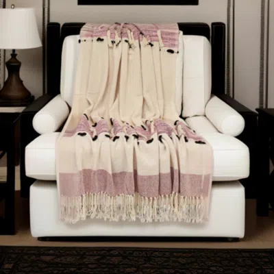 Homezia Purple Woven Cotton Abstract Throw Blanket
