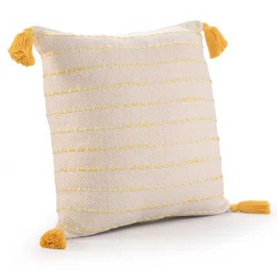 Homezia 20" X 20" Golden Yellow And Ivory 100% Cotton Striped Zippered Pillow