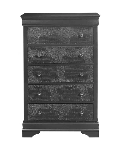 Homezia 31" Metallic Grey Solid Wood Five Drawer Chest