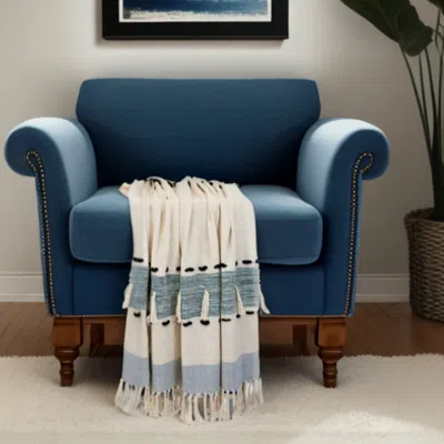 Homezia Blue Woven Cotton Abstract Throw Blanket