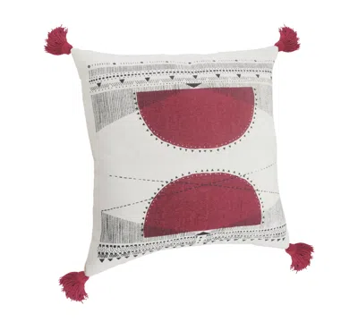 Homezia 20" X 20" White Black And Burdy 100% Cotton Geometric Zippered Pillow