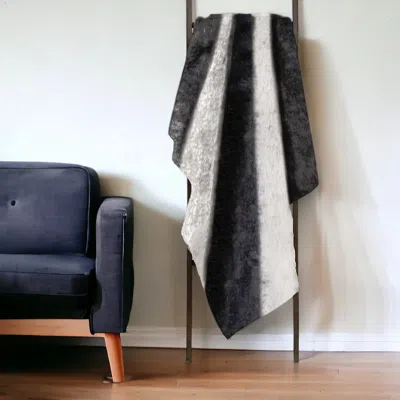 Homezia 50" X 70" Gray And White Faux Fur Striped Plush Throw Blanket