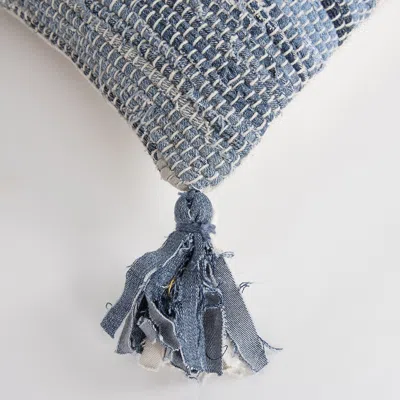 Homezia Denim Blue Repurposed Woven Strips Lumbar Pillow