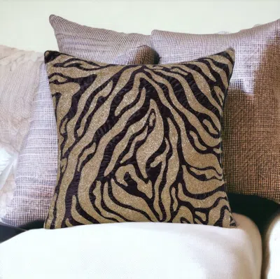 Homezia 20" X 20" Gold Safari Animals Abstract Polyester Zippered Pillow With Beads
