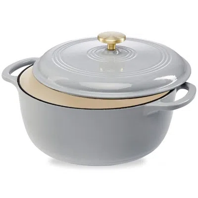 Quikfurn 6 Quart Large Light Grey Enamel Cast-iron Dutch Oven Kitchen Cookware