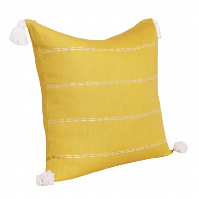 Homezia 20" X 20" Mustard Linen Striped Zippered Pillow