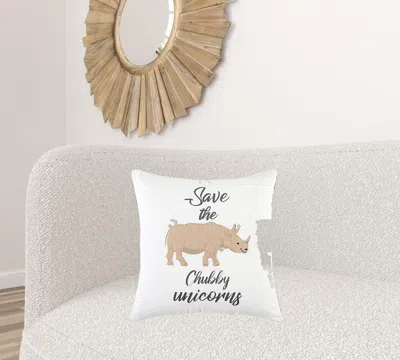 Homezia White Beige Chubby Unicorn Throw Pillow