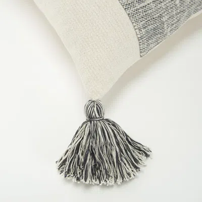 Homezia 20" Gray And Ivory Cotton Pillow With Tassels Edges