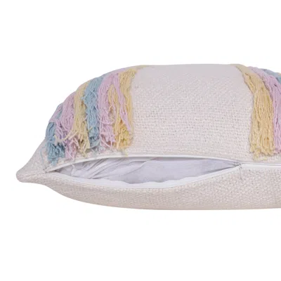 Homezia 20" X 20" Blue And Off White Braided Cotton Zippered Pillow With Fringe