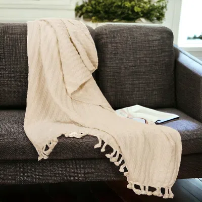 Homezia Ivory Knitted 100% Cotton Throw Blanket