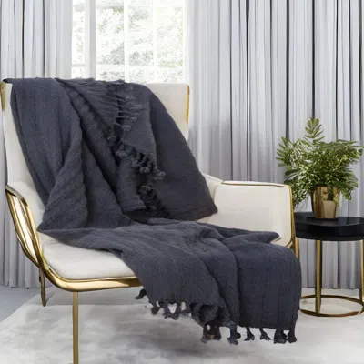Homezia Blue Gray Knitted 100% Cotton Throw Blanket