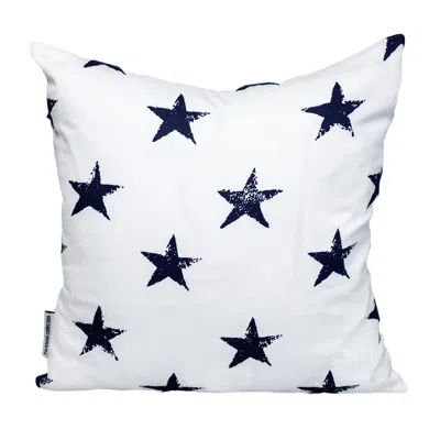Homezia 16" White And Blue Star Cotton Throw Pillow