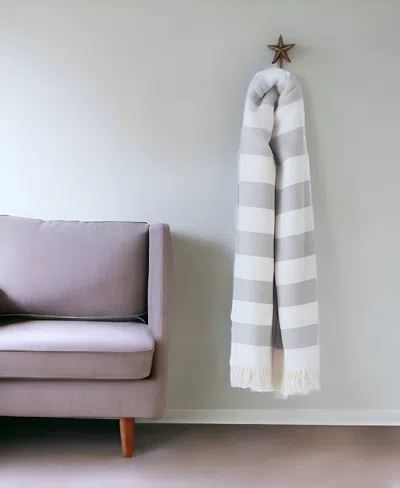 Homezia Cream And Gray Slanted Stripe Fringed Throw Blanket