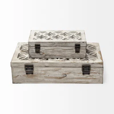 Homezia Set Of Two Distressed White Wooden Boxes