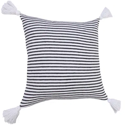 Homezia 20" X 20" Black And White 100% Cotton Striped Zippered Pillow