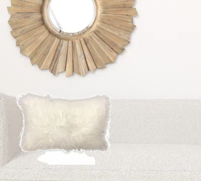 Homezia 17" Bright White Genuine Tibetan Lamb Fur Pillow With Microsuede Backing