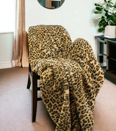 Homezia 50" X 70" Brown And Black Faux Fur Animal Print Plush Throw Blanket