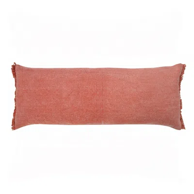 Homezia 14" X 36" Rose Pink Stonewashed Cotton Throw Pillow With Fringe