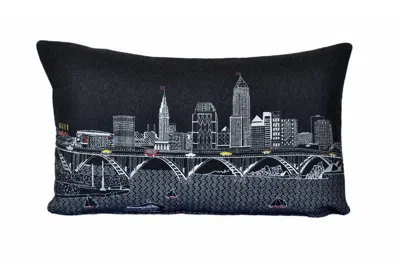 Homezia 25" Black Cleveland Nighttime Skyline Lumbar Decorative Pillow