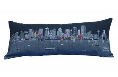 Homezia 35" Black Dallas Nighttime Skyline Lumbar Decorative Pillow