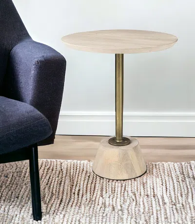 Homezia 24" Beige Solid And Manufactured Wood Round End Table