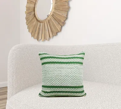 Homezia 20" X 20" Jade Green And White 100% Cotton Geometric Zippered Pillow