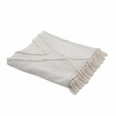 Homezia Ivory Woven Cotton Geometric Throw