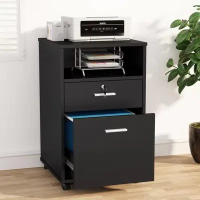 Quikfurn Black Rolling 2-drawer Mobile File Cabinet Printer Stand Office Cart On Wheels