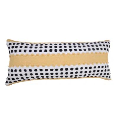 Homezia 14" X 36" Yellow Black And White 100% Cotton Striped Zippered Pillow