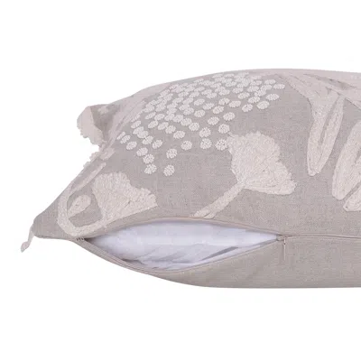 Homezia 16" X 24" Natural And Ivory Botanical Linen Zippered Pillow With Embroidery