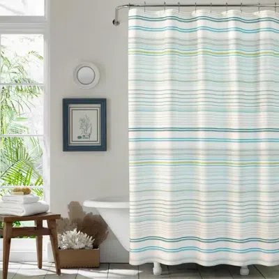 Quikfurn 72-inch Sea Breeze Blue Green White Cabana Stripe Cotton Shower Curtain