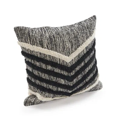 Homezia 18" X 18" Black And Off White Striped Cotton Zippered Pillow