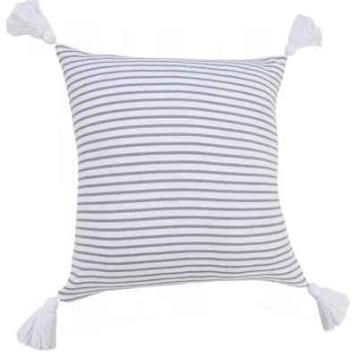 Homezia 20" X 20" Light Gray And White 100% Cotton Striped Zippered Pillow