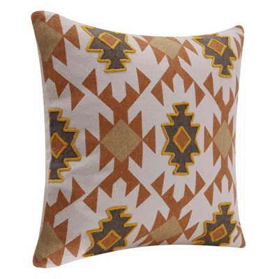 Homezia 20" X 20" Orange 100% Cotton Geometric Zippered Pillow